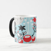 Playful Birds in Red and Blue Garden Magische Mok (Voorkant links)