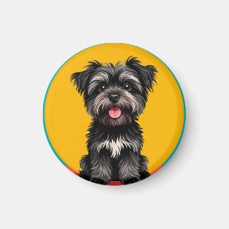 Playful Black And Gray Terrier Puppy Portrait Magneet