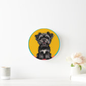 Playful Black And Gray Terrier Puppy Portrait Ronde Klok (Huis)