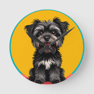 Playful Black And Gray Terrier Puppy Portrait Ronde Klok