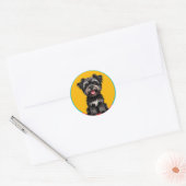 Playful Black And Gray Terrier Puppy Portrait Ronde Sticker (Envelop)