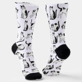 Playful Black and White Tuxedo Cat Pattern Socks Sokken (Gebogen)