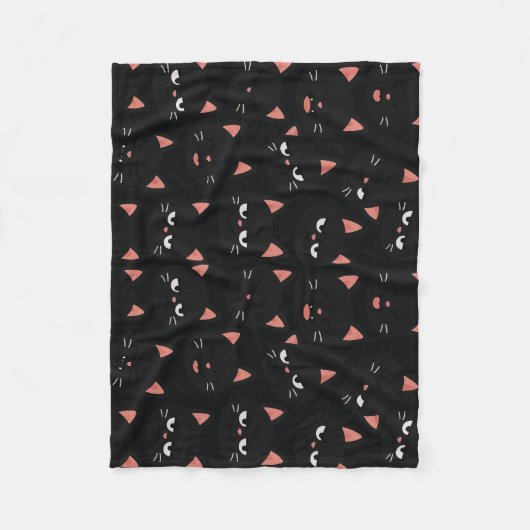 Playful Black Cat Faces – Cute Kawaii Fleece Deken (Voorkant)
