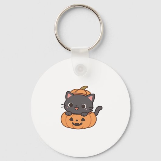 Playful Black Cat Popping Out of Pumpkin T-Shirt - Sleutelhanger (Voorkant)