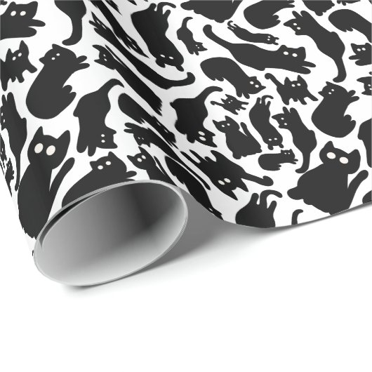 Playful Black Cat Silhouettes Whimsical Cadeaupapier (Rol Hoek)