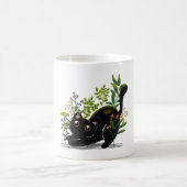 Playful Black Cat with Flowers – Cute Botanical Koffiemok (Center)