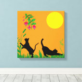 Playful Black Cats in the Garden Canvas Print (Insitu (Houten vloer))