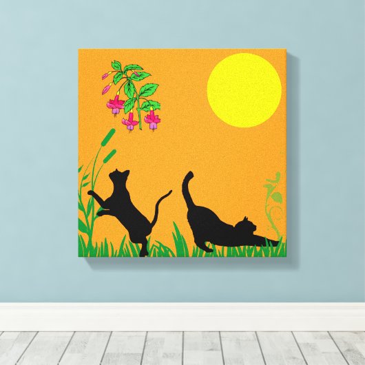 Playful Black Cats in the Garden Canvas Print (Insitu (Houten vloer))