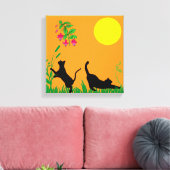 Playful Black Cats in the Garden Canvas Print (Insitu (Woonkamer))