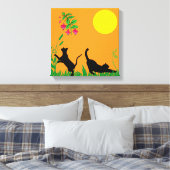 Playful Black Cats in the Garden Canvas Print (Insitu (Slaapkamer))