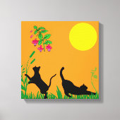 Playful Black Cats in the Garden Canvas Print (Voorkant)