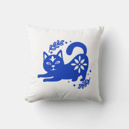 Playful Blue Cat Throw Pillow – CozyBun Kussen