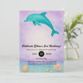 Playful Blue Dolphin & Seashell Ocean Birthday  Kaart (Staand voorkant)