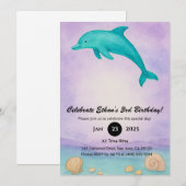 Playful Blue Dolphin & Seashell Ocean Birthday  Kaart (Voorkant / Achterkant)