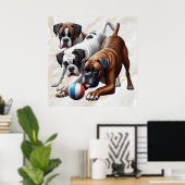 Playful Boxer Dogs  Poster (Thuiskantoor)