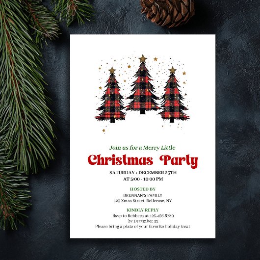 Playful Buffalo Christmas Tree Editable Invitation Kaart