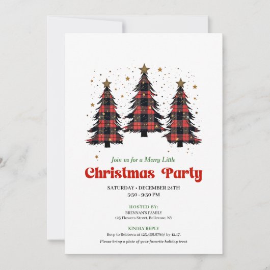 Playful Buffalo Christmas Tree Editable Invitation Kaart (Voorkant)