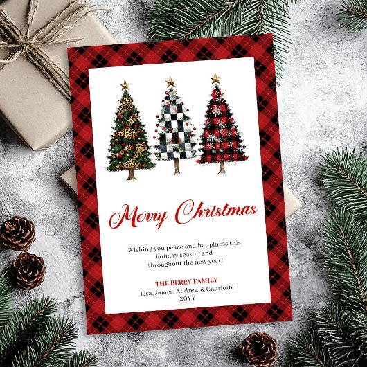 Playful Buffalo Plaid Christmas Tree Festive Card Feestdagenkaart