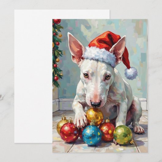 Playful Bull Terrier Dog Guarding Christmas Feestdagenkaart (Voorkant / Achterkant)