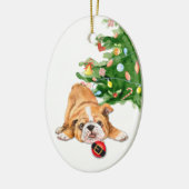 Playful Bulldog Puppy Santa Bulb Christmas Keramisch Ornament (Links)