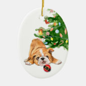 Playful Bulldog Puppy Santa Bulb Christmas Keramisch Ornament (Voorkant)