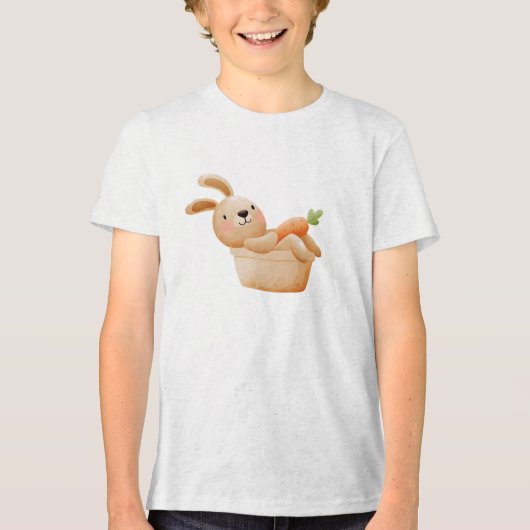 Playful Bunny in Flower Pot with Carrot Tri-Blend Shirt (Voorkant)