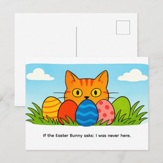 Playful Cartoon Cat Hiding Behind Easter Eggs Briefkaart (Voorkant / Achterkant)