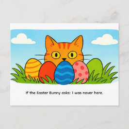Playful Cartoon Cat Hiding Behind Easter Eggs Briefkaart