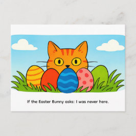 Playful Cartoon Cat Hiding Behind Easter Eggs Briefkaart