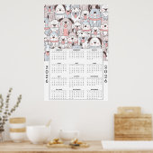 Playful Cartoon Dog Pattern with 2026 Calendar Poster (Keuken)