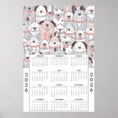 Playful Cartoon Dog Pattern with 2026 Calendar Poster (Voorkant)