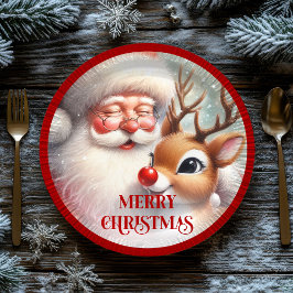 Playful Cartoon Santa Rudolph Christmas Plates Papieren Bordje