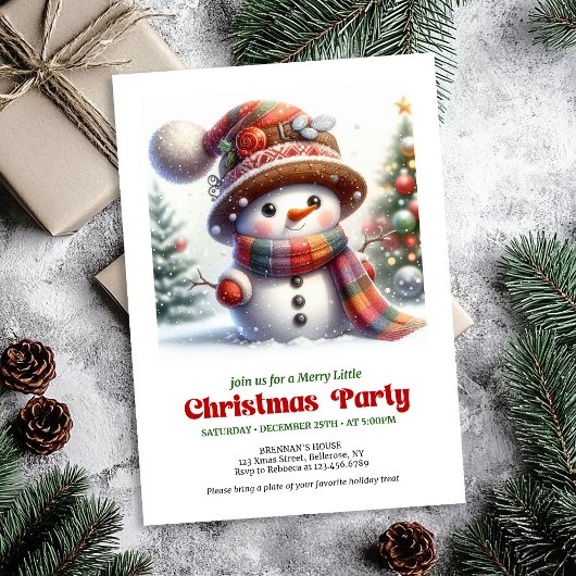 Playful cartoon snowman invite festive fun digital kaart