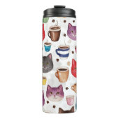 Playful Cat and Coffee Doodle Pattern Thermosbeker (Voorkant)