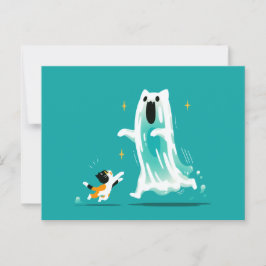 Playful Cat and Friendly Ghost – Cute Halloween Briefkaart