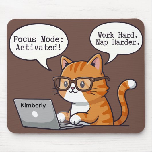 Playful Cat Design Custom Name Mouse Pad Muismat (Voorkant)