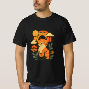 Playful Cat & Rainbow Graphic Tee - Vibration Natu T-shirt