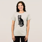 Playful Cat Woodcut Style Tri-Blend Shirt (Voorkant volledig)