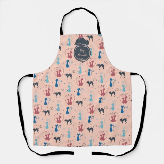 Playful Cats Schort – Custom Name Chef (Voorkant)