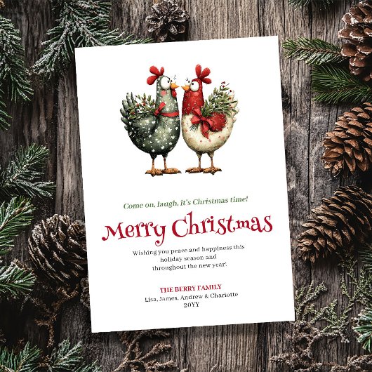 Playful Chickens Whimsical Christmas Greeting Card Feestdagenkaart