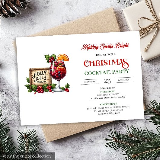 Playful Christmas Cocktails Printable Party Invite Kaart