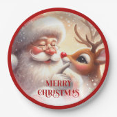 Playful Christmas Plates Santa and Rudolph Papieren Bordje (Voorkant)