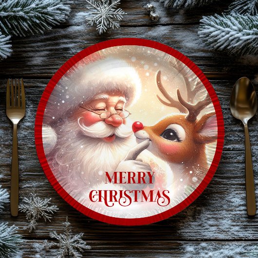 Playful Christmas Plates Santa and Rudolph Papieren Bordje