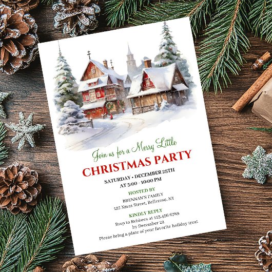 Playful Christmas scene cozy festive city invites Kaart