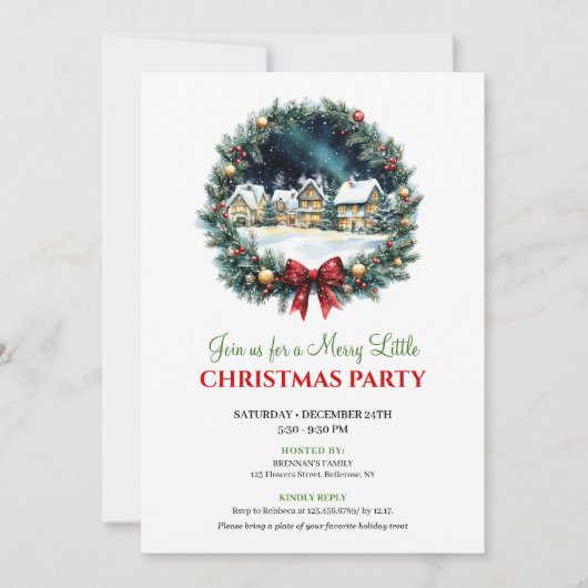 Playful Christmas Scene Watercolor Party Invites Kaart (Voorkant)