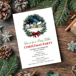 Playful Christmas Scene Watercolor Party Invites Kaart