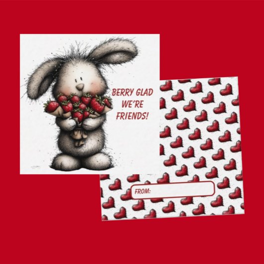 Playful Classroom Valentine – Bunny Design  Notitiekaartje