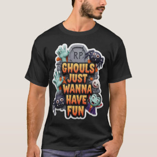 Playful claymation Halloween characters and text G T-shirt