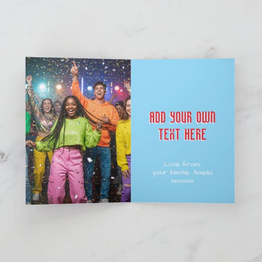 Playful Custom Photo Christmas Tree Blue Folded Feestdagen Kaart (Binnen)