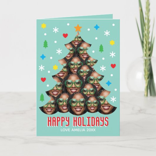 Playful Custom Photo Christmas Tree Green Folded Feestdagen Kaart (Voorkant)